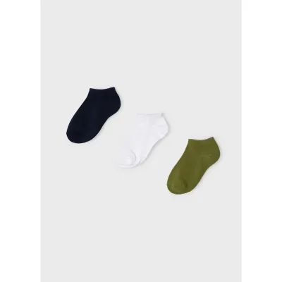 3PC SHORT SOCK SET GREEN NAVY & WHITE / 10463-086