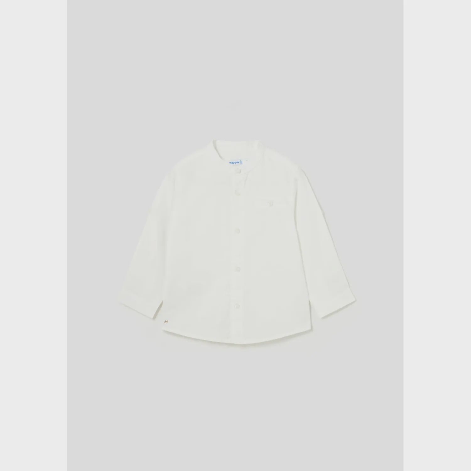 LINEN SHIRT WHITE MAO COLLAR LONG SLEEVE / 1116-071