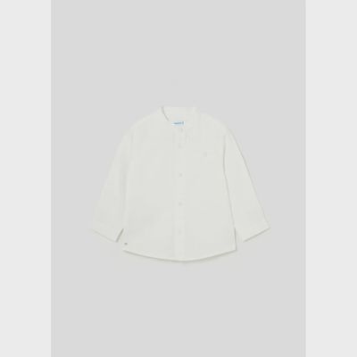 LINEN SHIRT WHITE MAO COLLAR LONG SLEEVE / 1116-071