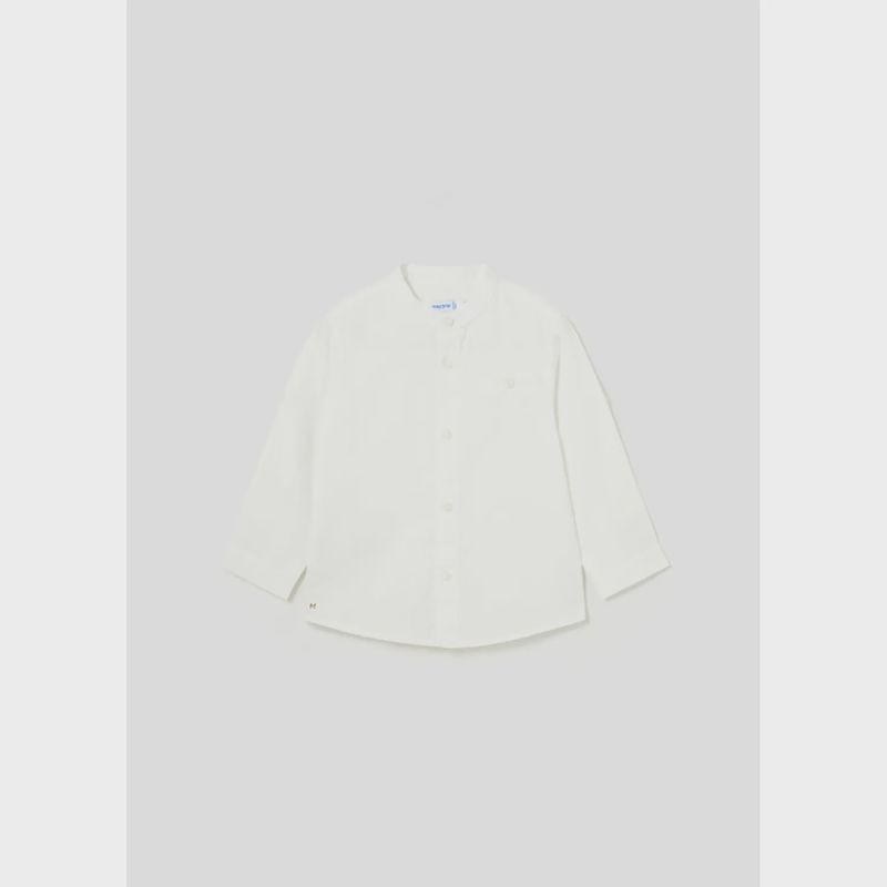 LINEN SHIRT WHITE MAO COLLAR LONG SLEEVE / 1116-071