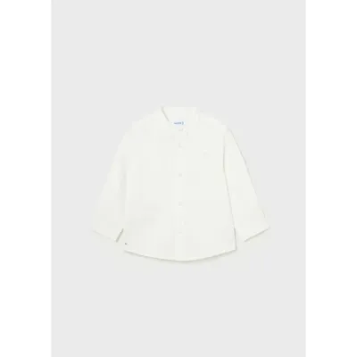 LINEN SHIRT WHITE MAO COLLAR LONG SLEEVE / 1116-071