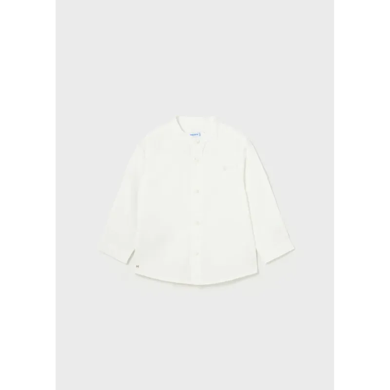 LINEN SHIRT WHITE MAO COLLAR LONG SLEEVE / 1116-071