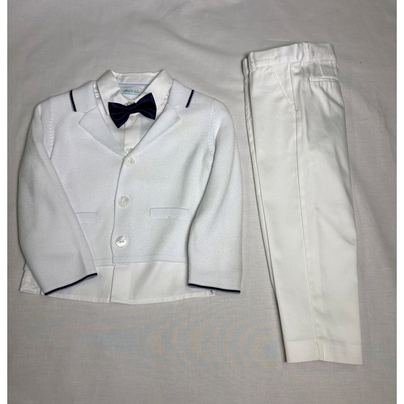 4PC SWEATER SHIRT & PANT & BOWTIE WHITE & NAVY BLUE