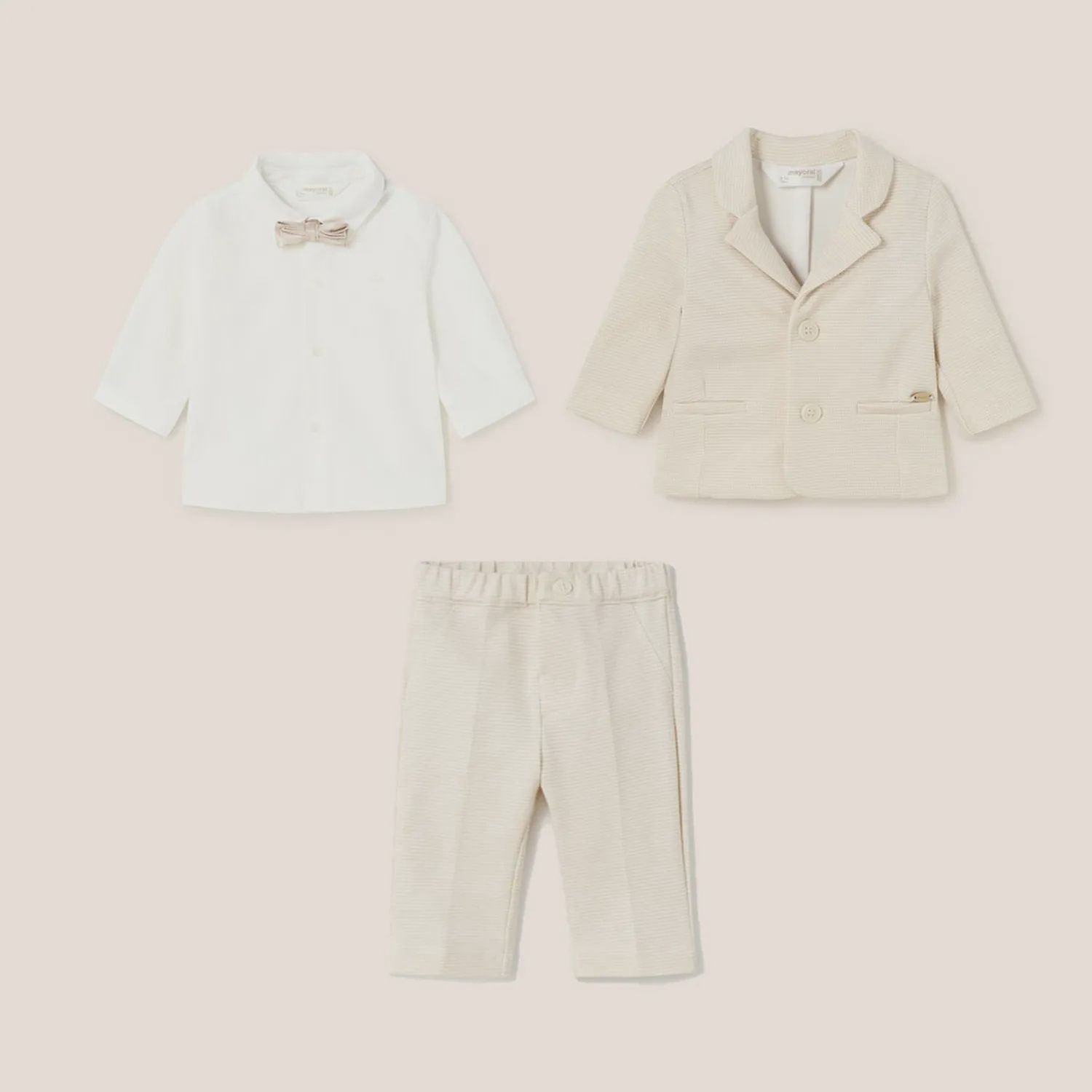 BEIGE & WHITE JACKET PANT & SHIRT & BOWTIE / 1402-1511-1190-88