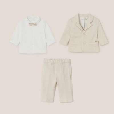 BEIGE & WHITE JACKET PANT & SHIRT & BOWTIE / 1402-1511-1190-88