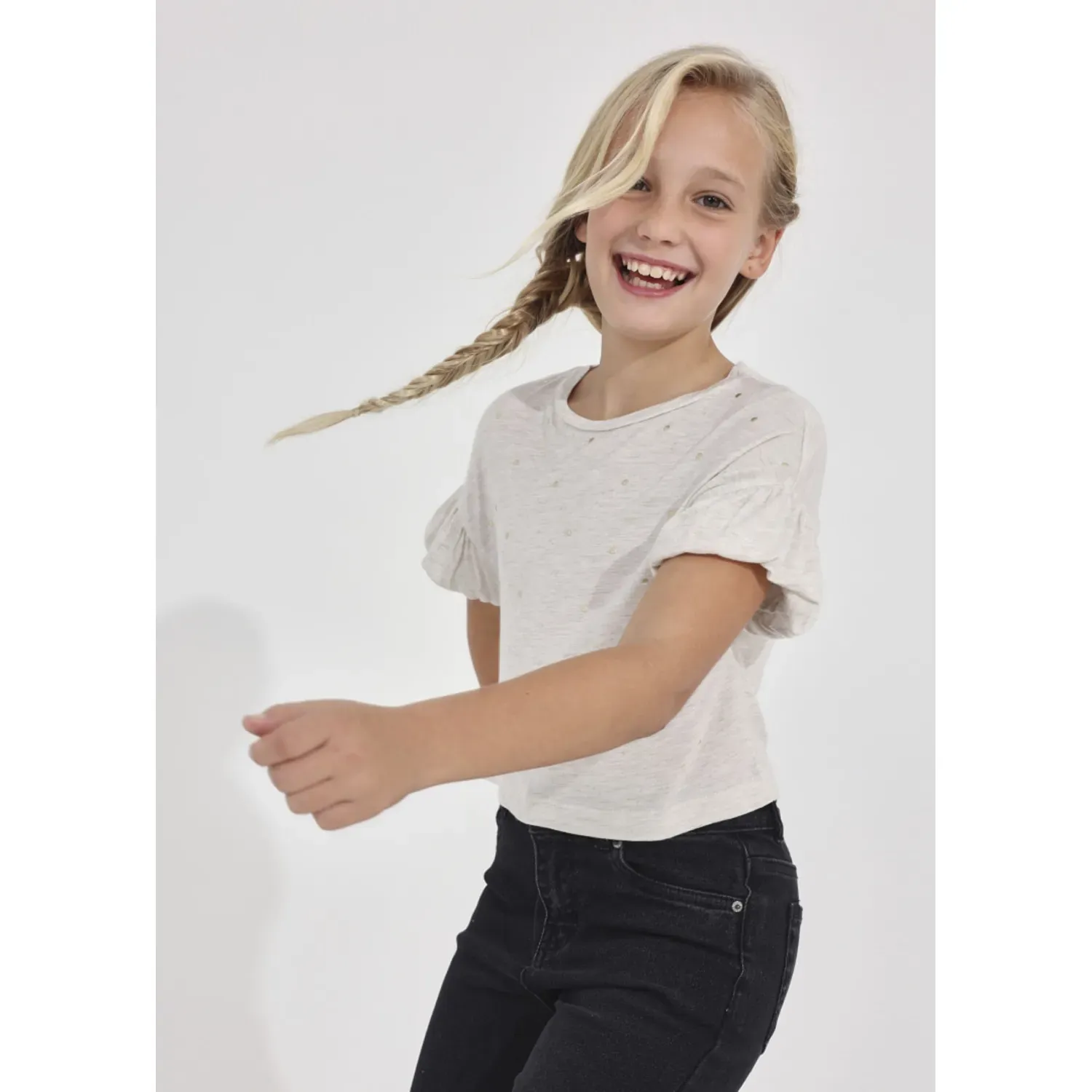 TSHIRT BEIGE GOLD DOT PRINT SHORT SLEEVE / 6045-032