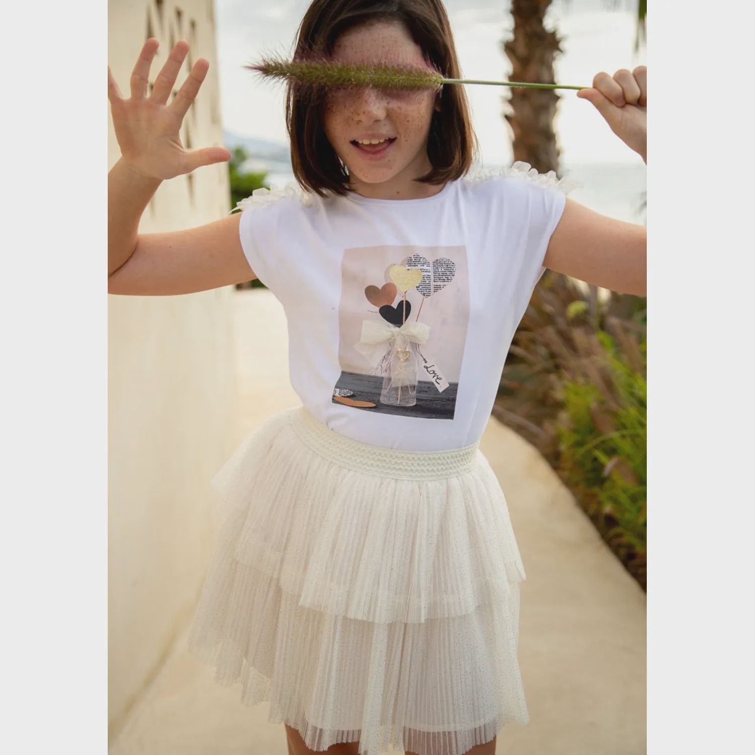 SKIRT BEIGE & GOLD PLEATED TULLE / 6901-066