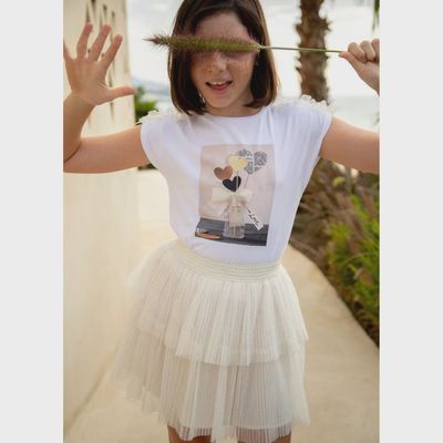 SKIRT BEIGE & GOLD PLEATED TULLE / 6901-066