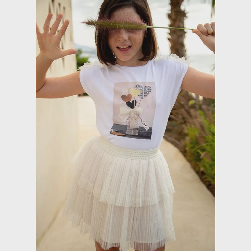 SKIRT BEIGE & GOLD PLEATED TULLE / 6901-066