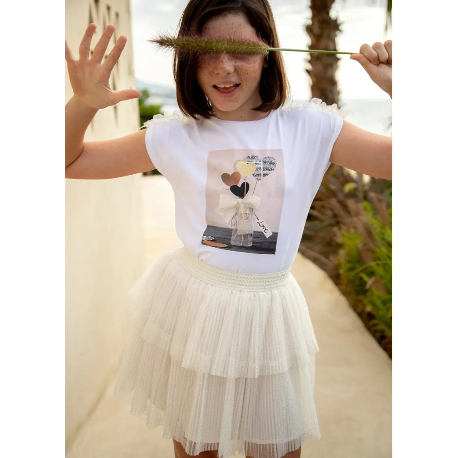 SKIRT BEIGE & GOLD PLEATED TULLE / 6901-066