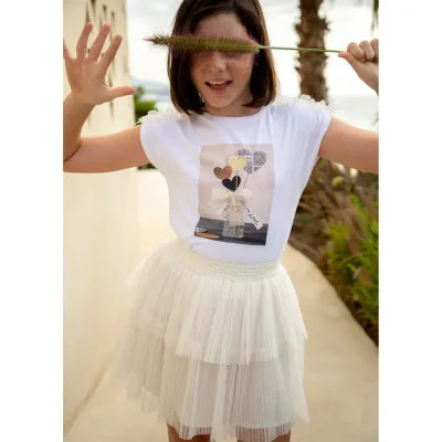 SKIRT BEIGE & GOLD PLEATED TULLE / 6901-066