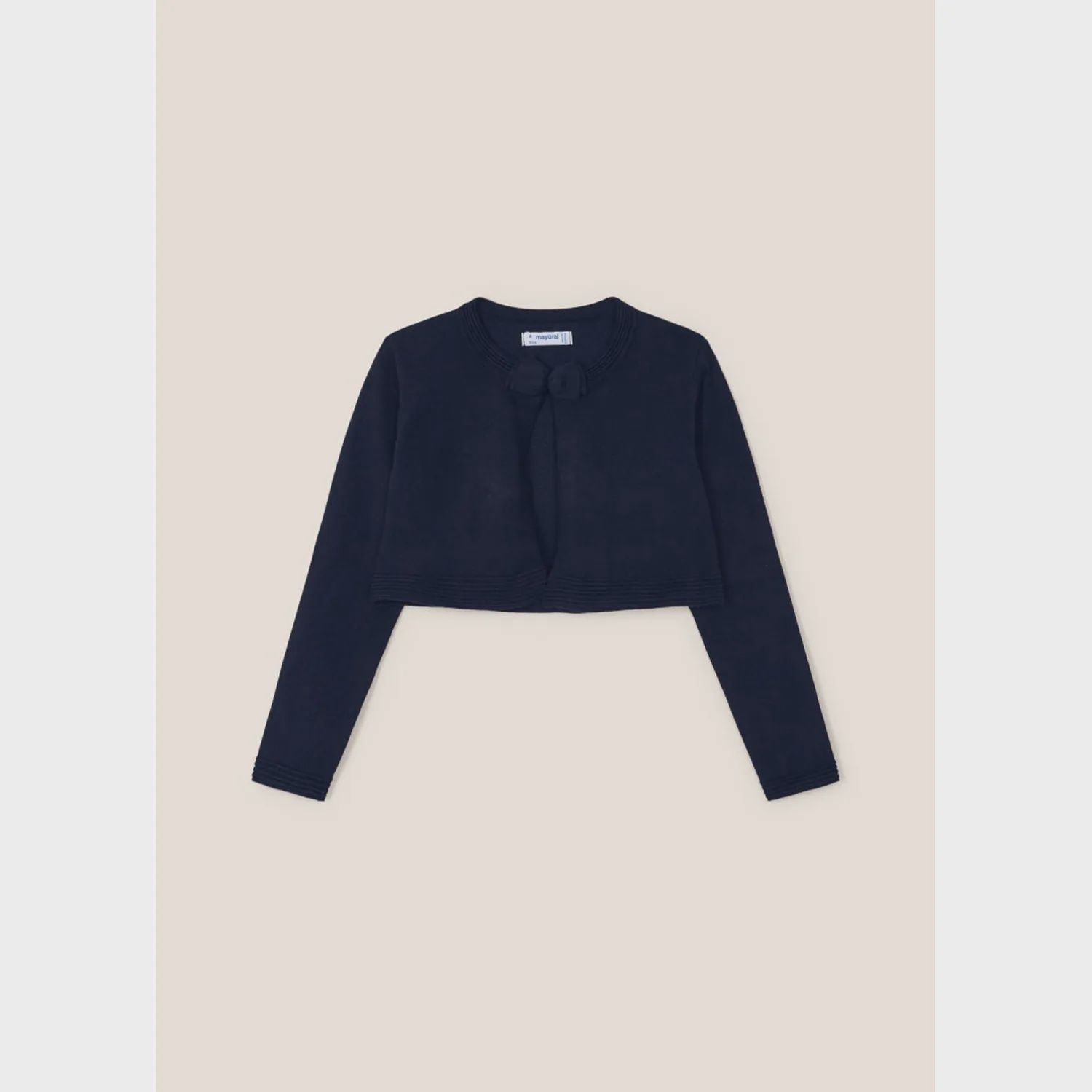 BOLERO CARDIGAN NAVY BOW CLOSURE RIBBED EDGE TRIM / 321-078