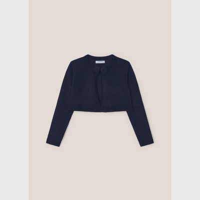 BOLERO CARDIGAN NAVY BOW CLOSURE RIBBED EDGE TRIM / 321-078
