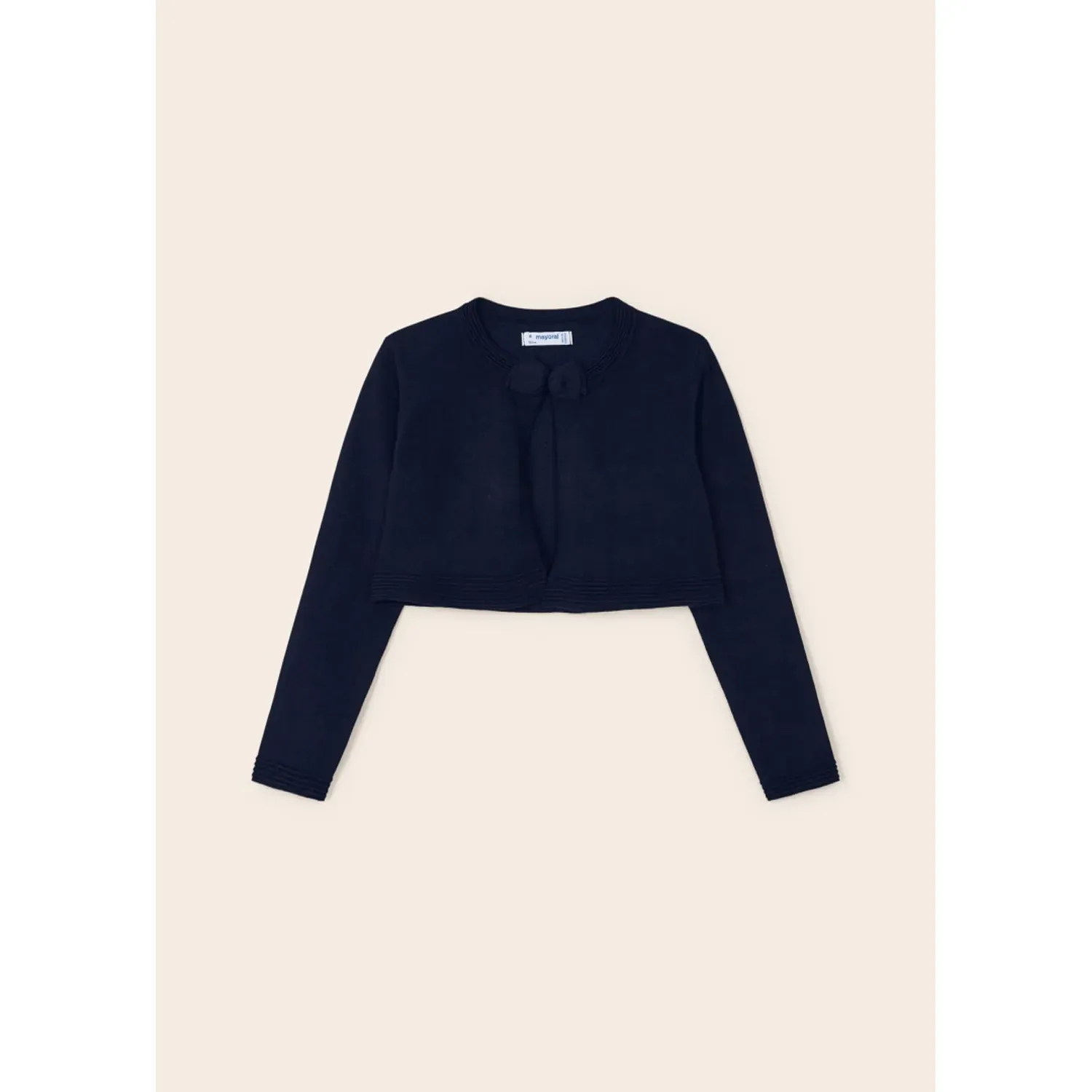 BOLERO CARDIGAN NAVY BOW CLOSURE RIBBED EDGE TRIM / 321-078