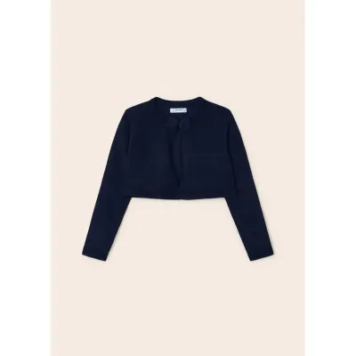 BOLERO CARDIGAN NAVY BOW CLOSURE RIBBED EDGE TRIM / 321-078
