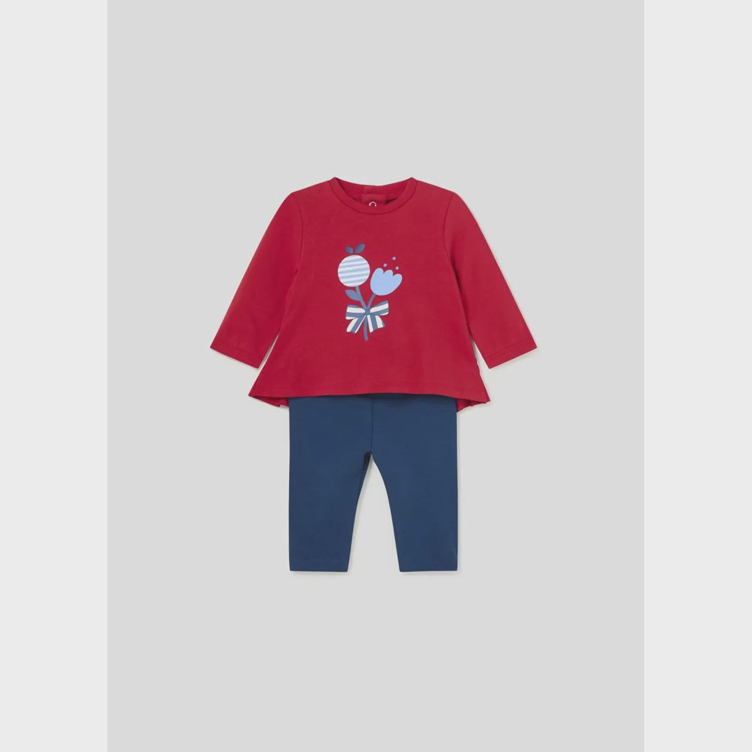2 PC LEGGING SET RED TOP BLUE PANT FLOWER PRINT / 1745-070