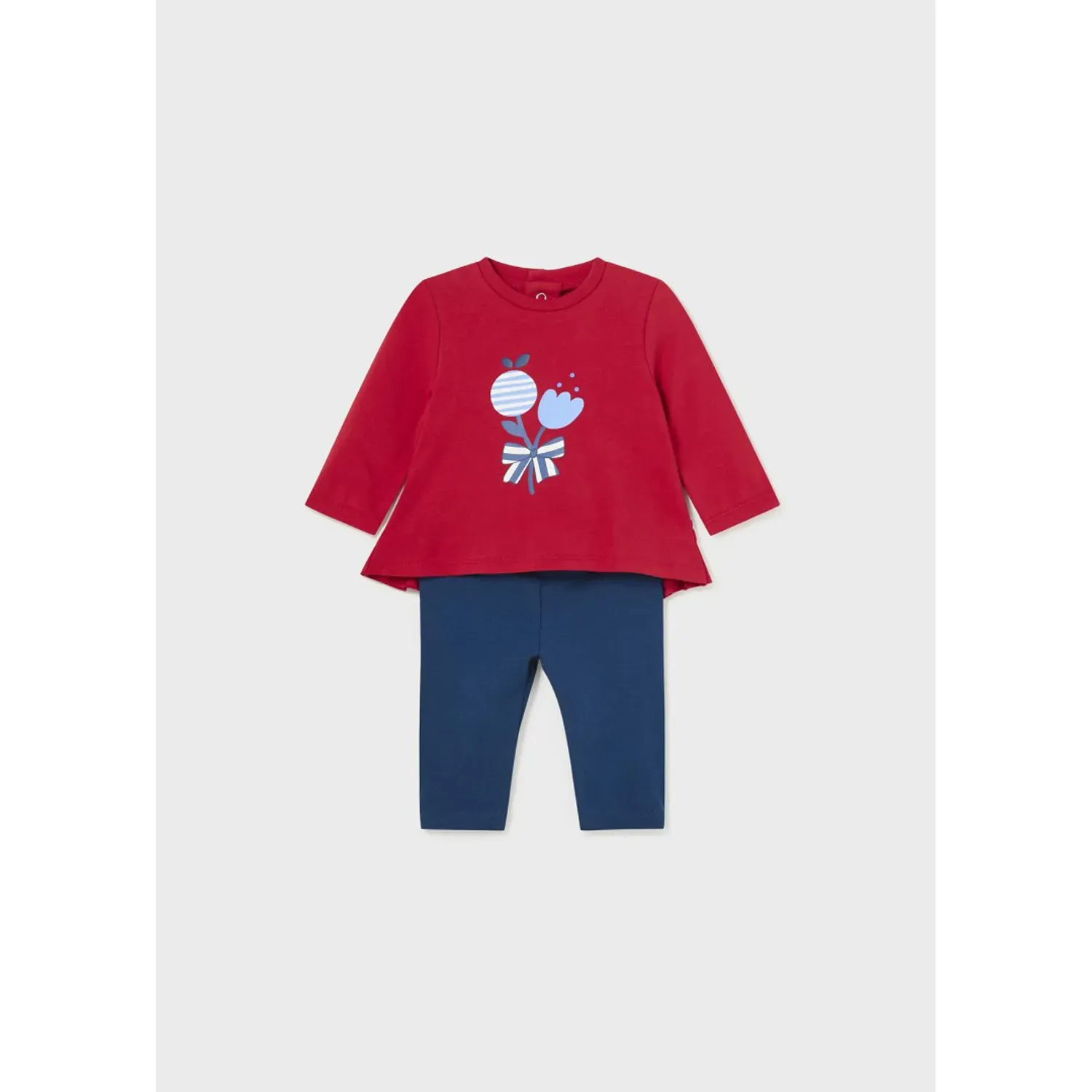 2 PC LEGGING SET RED TOP BLUE PANT FLOWER PRINT / 1745-070
