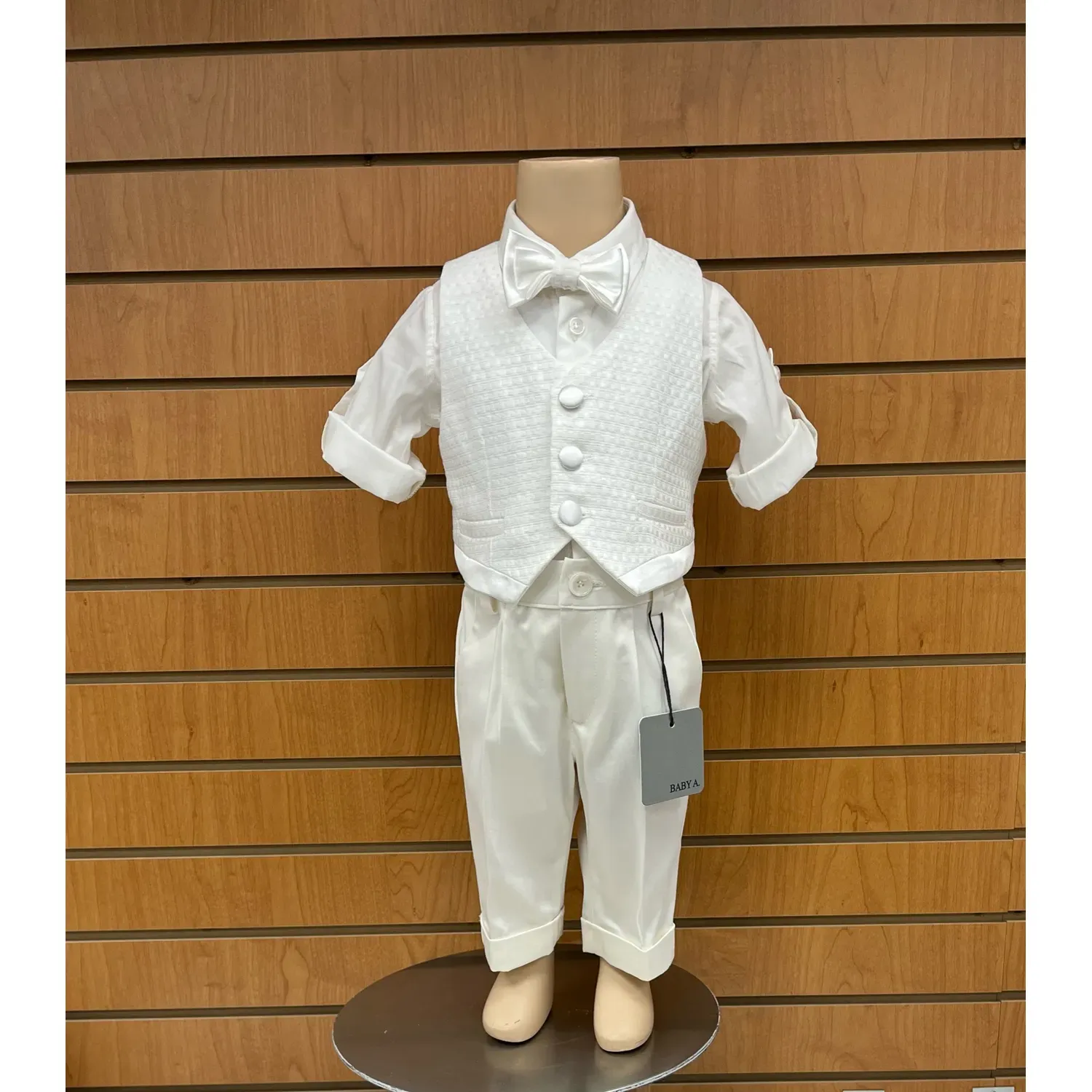4PC VEST SET CREAM SATIN TRIM-VEST-ONZIE SHIRT PANT-BOWTIE / A2803-BY