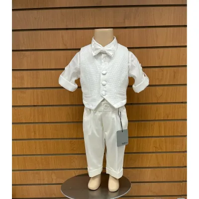 4PC VEST SET CREAM SATIN TRIM-VEST-ONZIE SHIRT PANT-BOWTIE / A2803-BY
