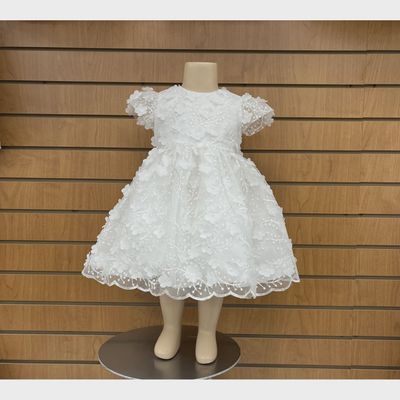 DRESS WHITE EMBROIDERED TULLE FLOWER APPLIQUE CAP SLEEVE / GA100