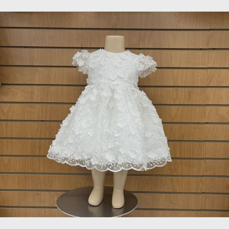 DRESS WHITE EMBROIDERED TULLE FLOWER APPLIQUE CAP SLEEVE / GA100