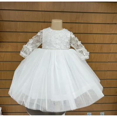 DRESS & RHINESTONE BELT EMBROIDERED & FLOWER APPLIQUE BODICE TULLE SKIRT / GA102