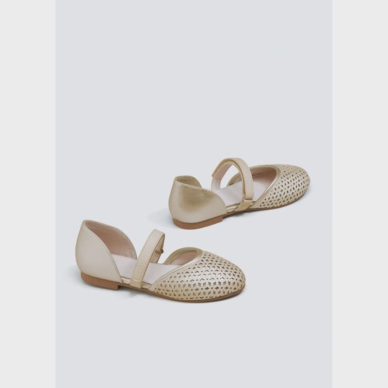 SHOE FLAT GOLD BEIGE CUTOUT FRONT VELCRO STRAP / 43-435-083