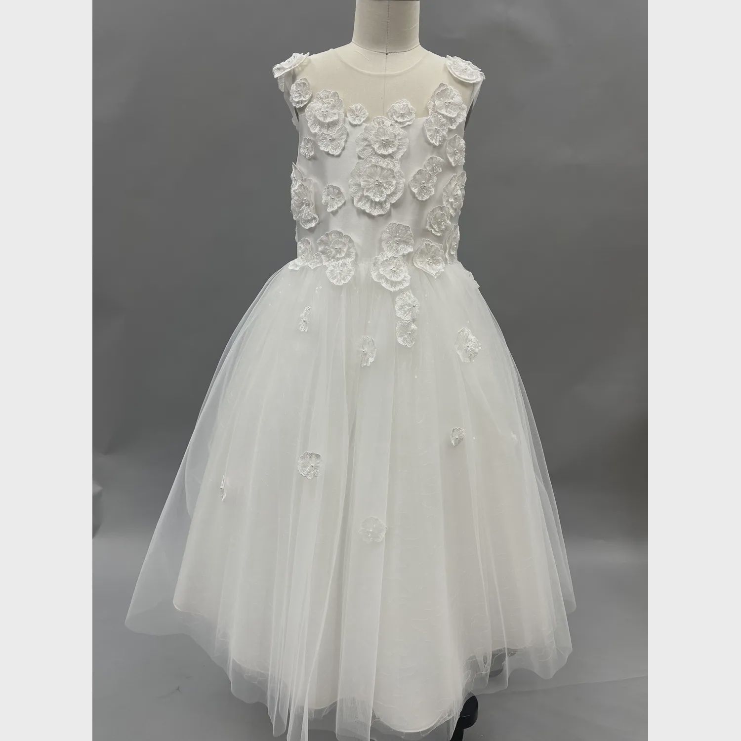 DRESS OFF WHITE EMBROIDERED ROSES ALLOVER TULLE / Z3312