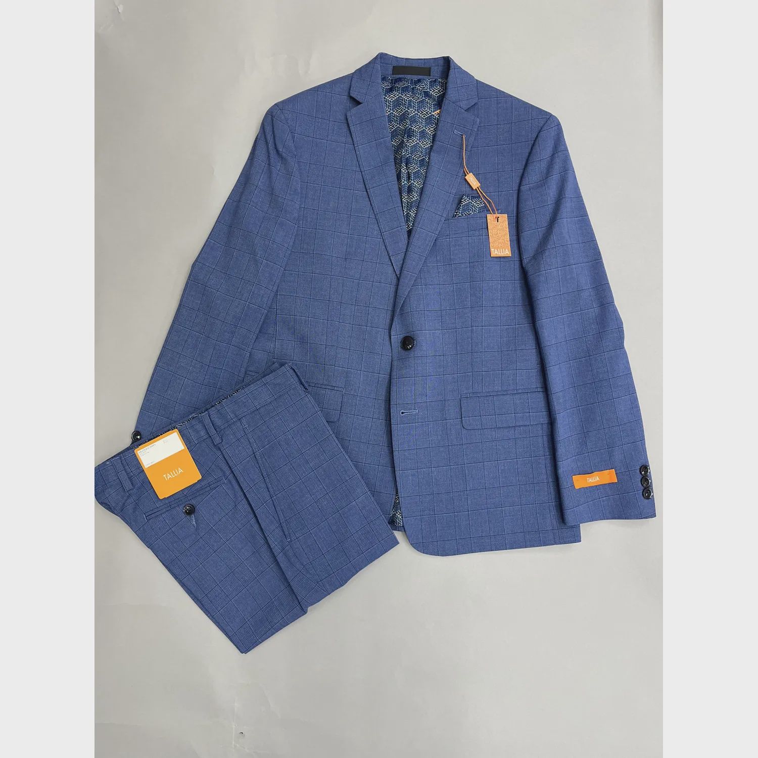 2 PC SUIT HUSKY BLUE & NAVY LARGE CHECK REGULAR FIT / HVON20CZH071