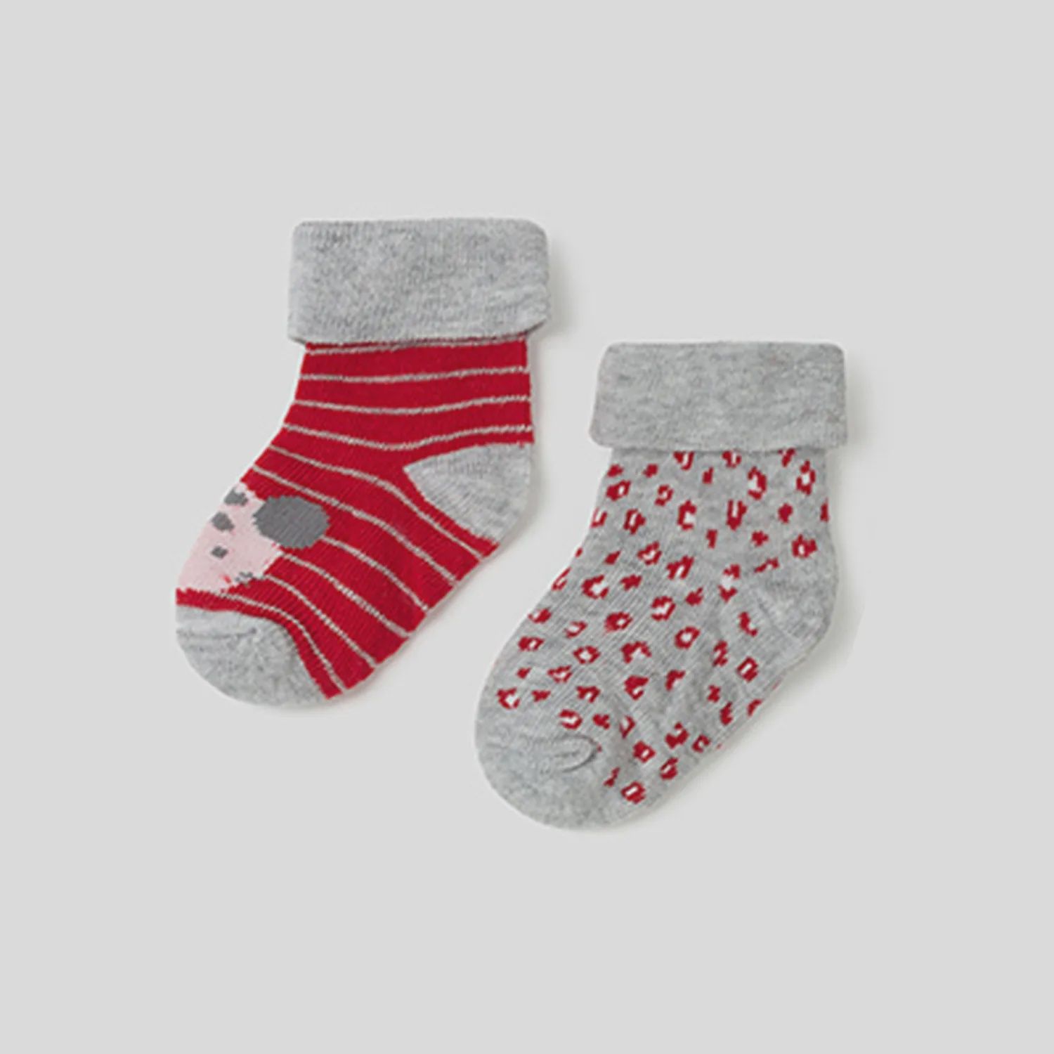 2PC SOCK SET GREY & RED STRIPE & PRINT / 9426