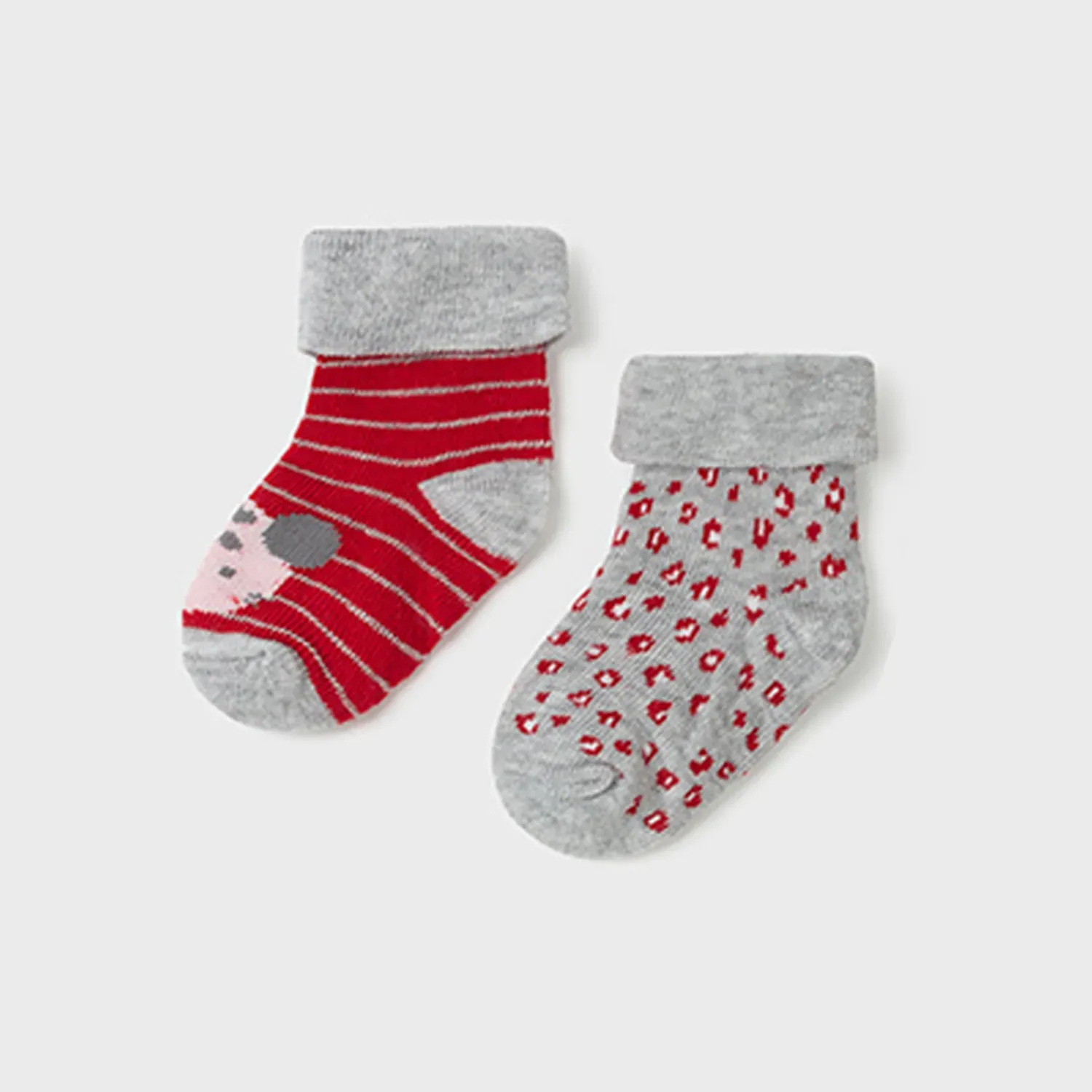 2PC SOCK SET GREY & RED STRIPE & PRINT / 9426