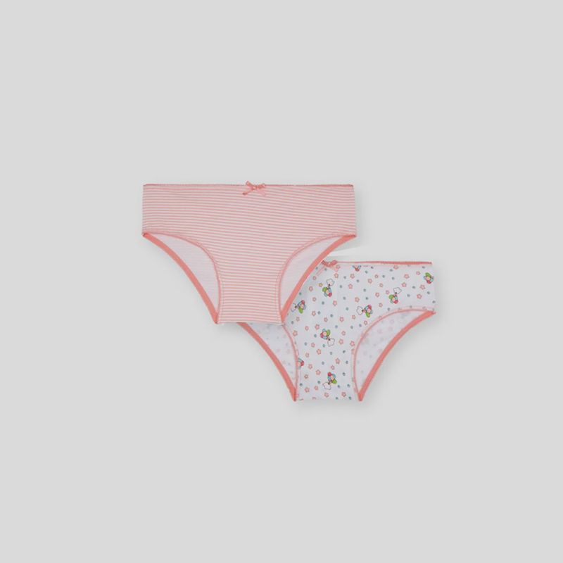 2PACK UNDERWEAR / PANTIES SET PINK & WHITE STRIPES OR STARS PRINT / 10045
