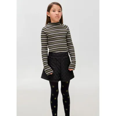 MOCKNECK TOP GREEN WHITE & BLACK KNIT RIBBED / 7040-043