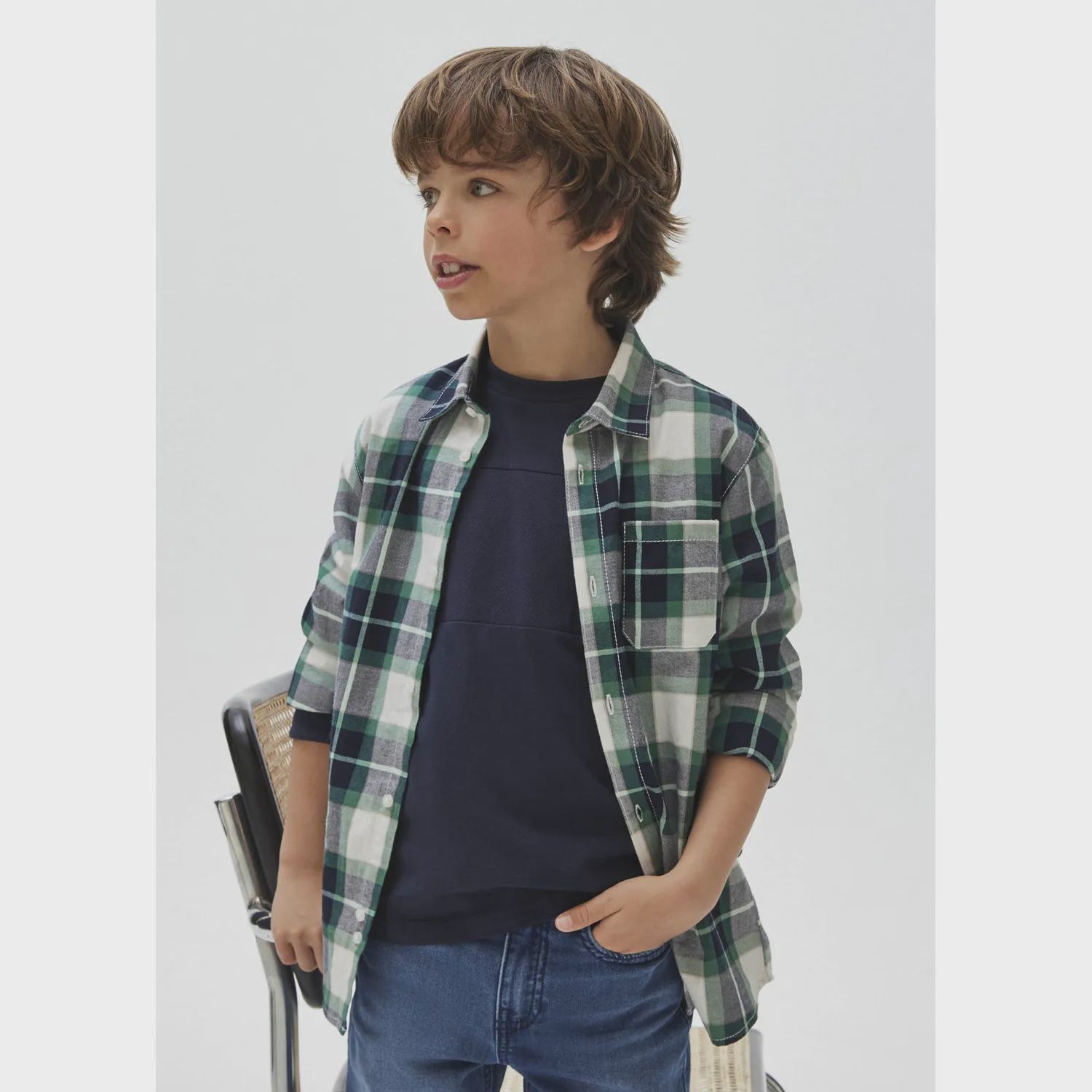 SHIRT GREEN CHECK WITH POCKET / 7188-051