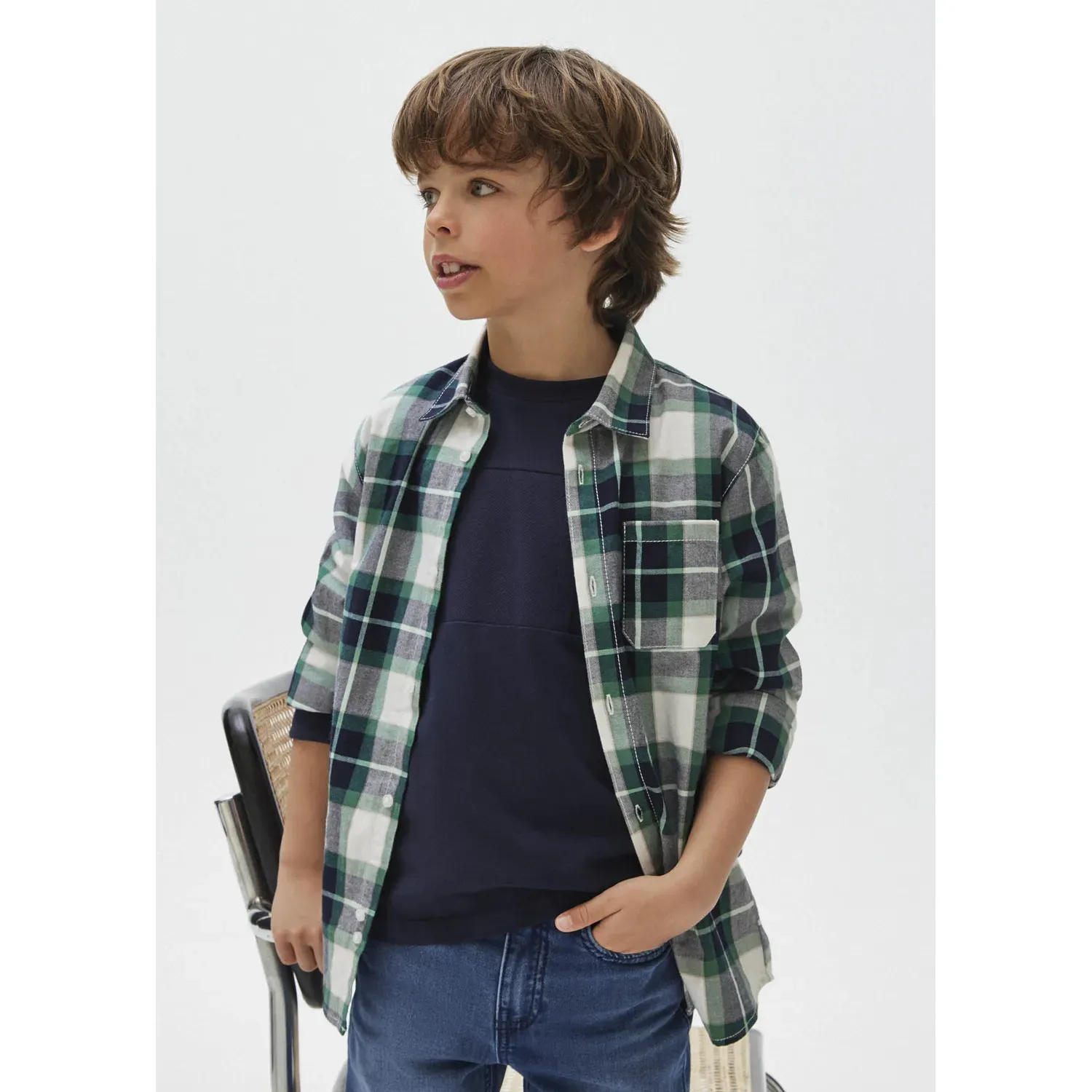 SHIRT GREEN CHECK WITH POCKET / 7188-051