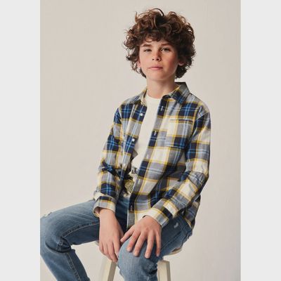 SHIRT BLUE WHITE & YELLOW CHECK WITH POCKET LONG SLEEVE / 7188-052