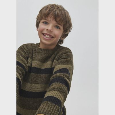 KNIT SWEATER GREEN & NAVY STRIPE / 7387-037