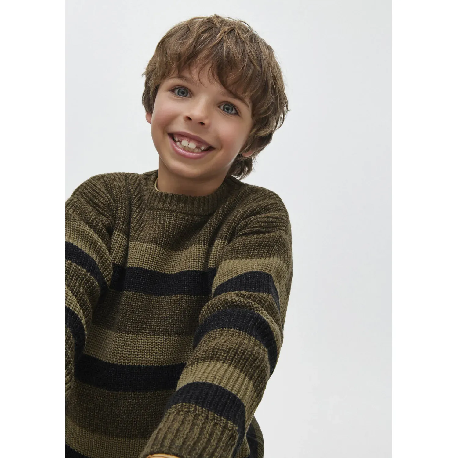 KNIT SWEATER GREEN & NAVY STRIPE / 7387-037