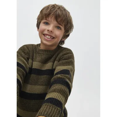 KNIT SWEATER GREEN & NAVY STRIPE / 7387-037
