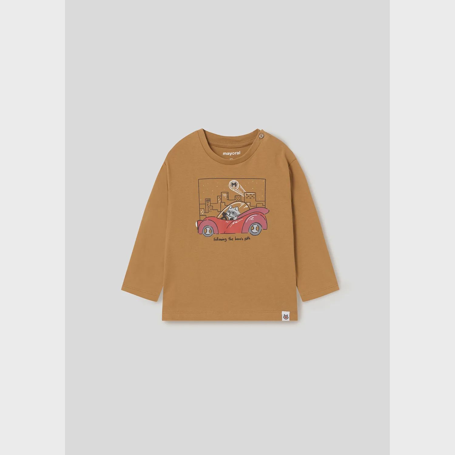 TSHIRT LIGHT BROWN RED CAR & KITTEN PRINT / 2026-035
