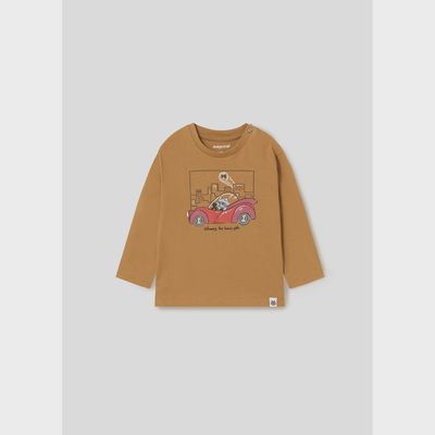 TSHIRT LIGHT BROWN RED CAR & KITTEN PRINT / 2026-035
