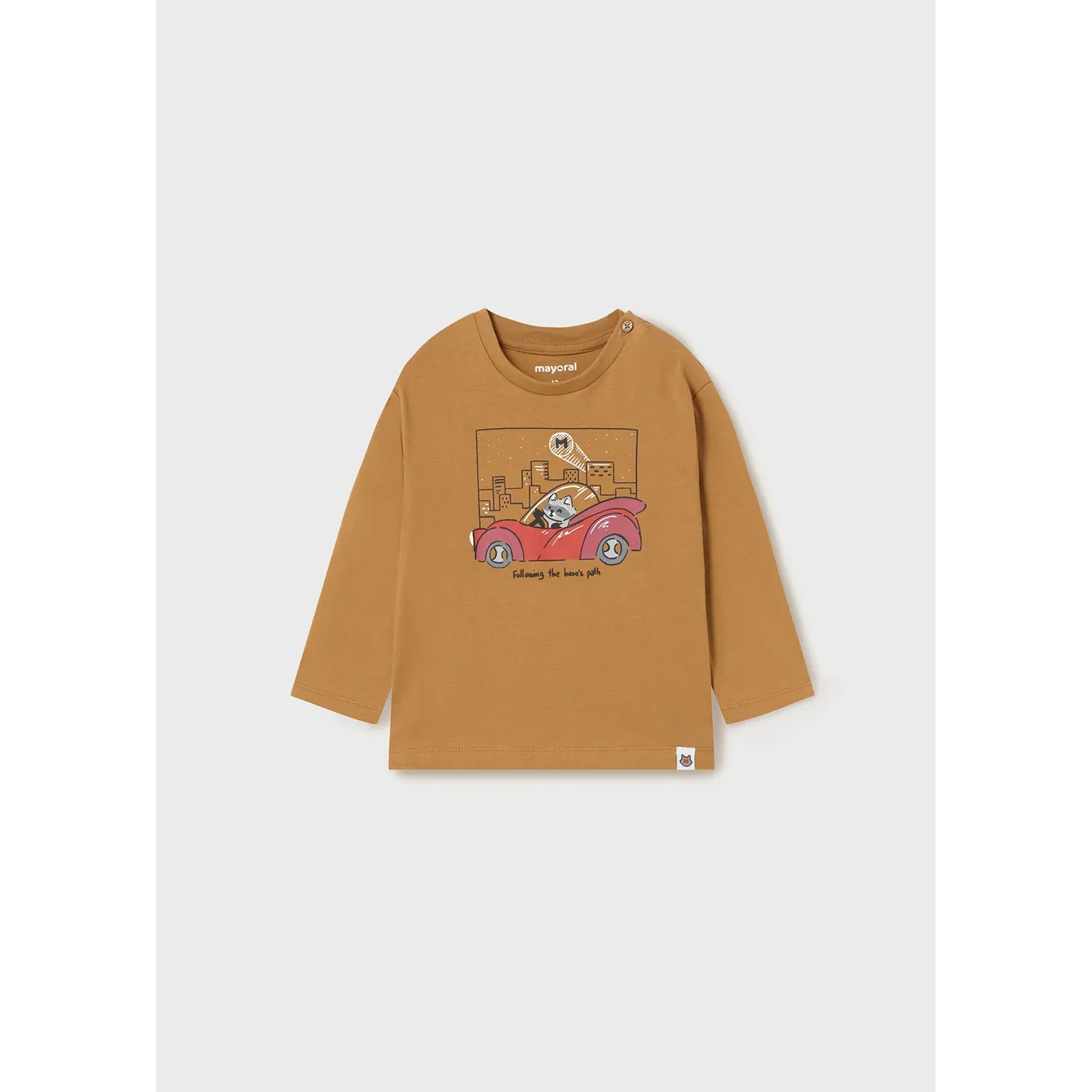 TSHIRT LIGHT BROWN RED CAR & KITTEN PRINT / 2026-035