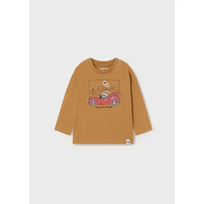 TSHIRT LIGHT BROWN RED CAR & KITTEN PRINT / 2026-035 TSHIRT LIGHT BROWN RED CAR & KITTEN PRINT / 2026-035
