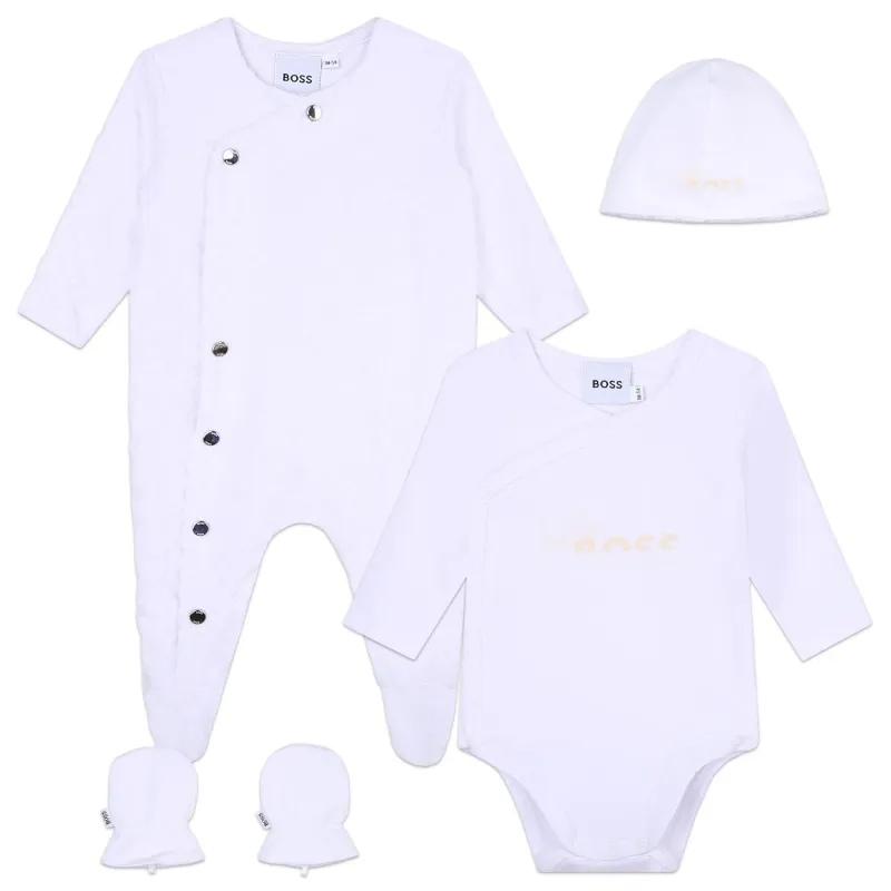 4PC SET SLEEPER HAT MITTENS BODYSUIT WHITE VELOUIR / J98440-10P 4PC SET SLEEPER HAT MITTENS BODYSUIT WHITE VELOUIR / J98440-10P