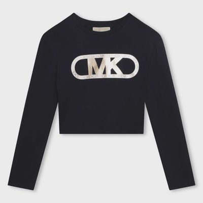 CROP TSHIRT NAVY LONG SLEEVE GOLD MK LOGO / R15198-849