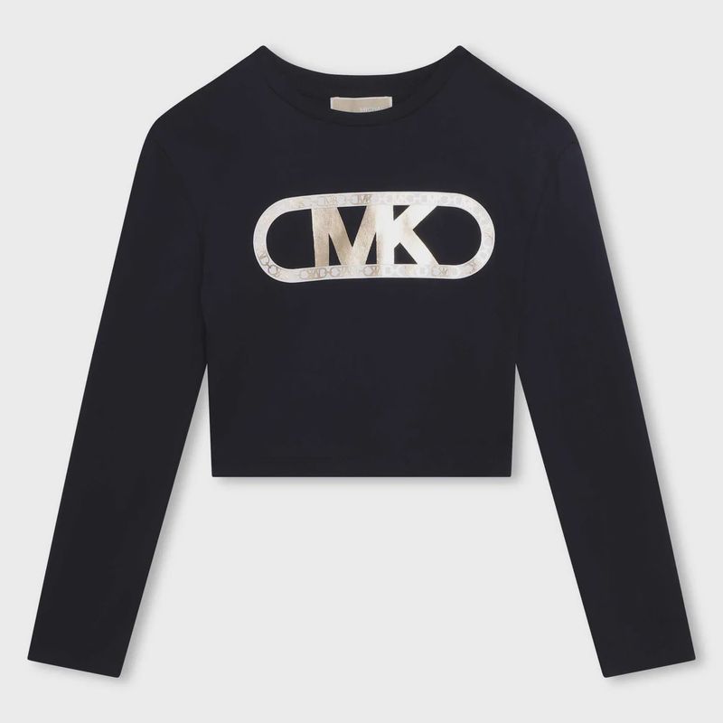 CROP TSHIRT NAVY LONG SLEEVE GOLD MK LOGO / R15198-849