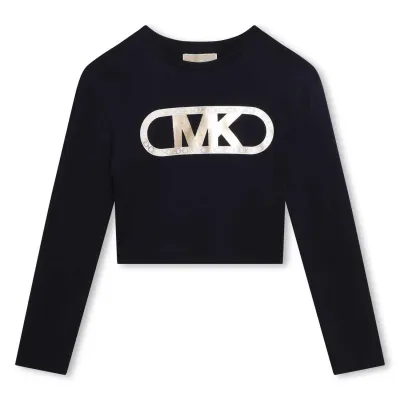 CROP TSHIRT NAVY LONG SLEEVE GOLD MK LOGO / R15198-849