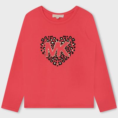 TSHIRT FUSCHIA LONG SLEEVE BLACK FLOWER HEART MK LOGO / R15202-49A