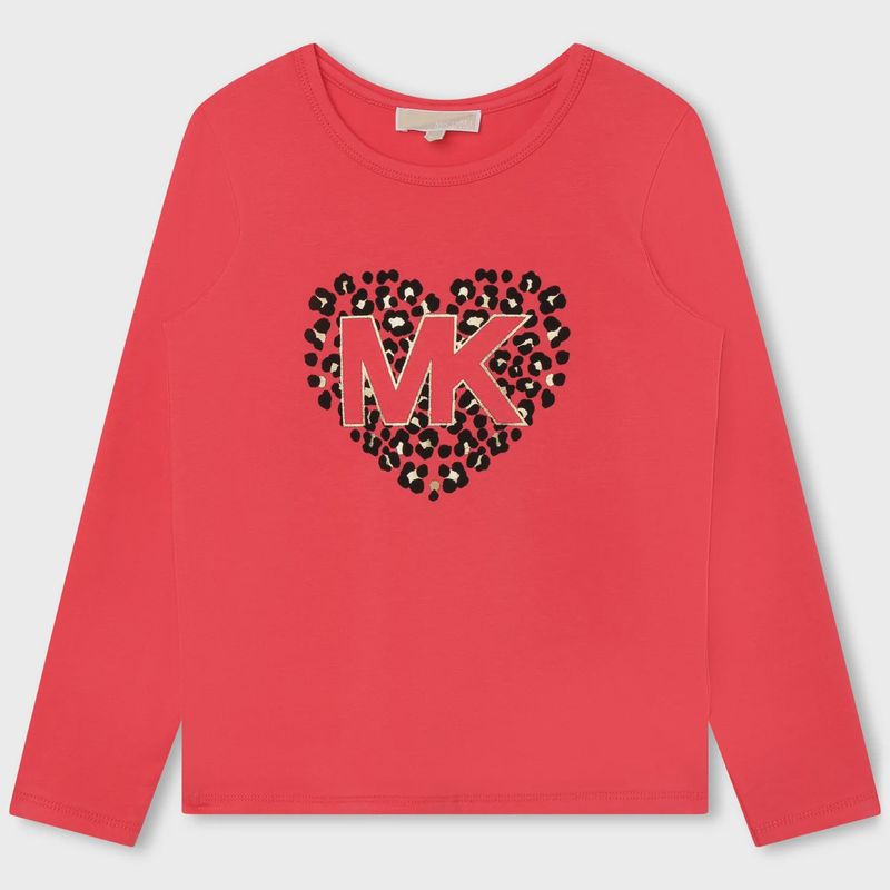 TSHIRT FUSCHIA LONG SLEEVE BLACK FLOWER HEART MK LOGO / R15202-49A