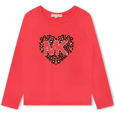 TSHIRT FUSCHIA LONG SLEEVE BLACK FLOWER HEART MK LOGO / R15202-49A